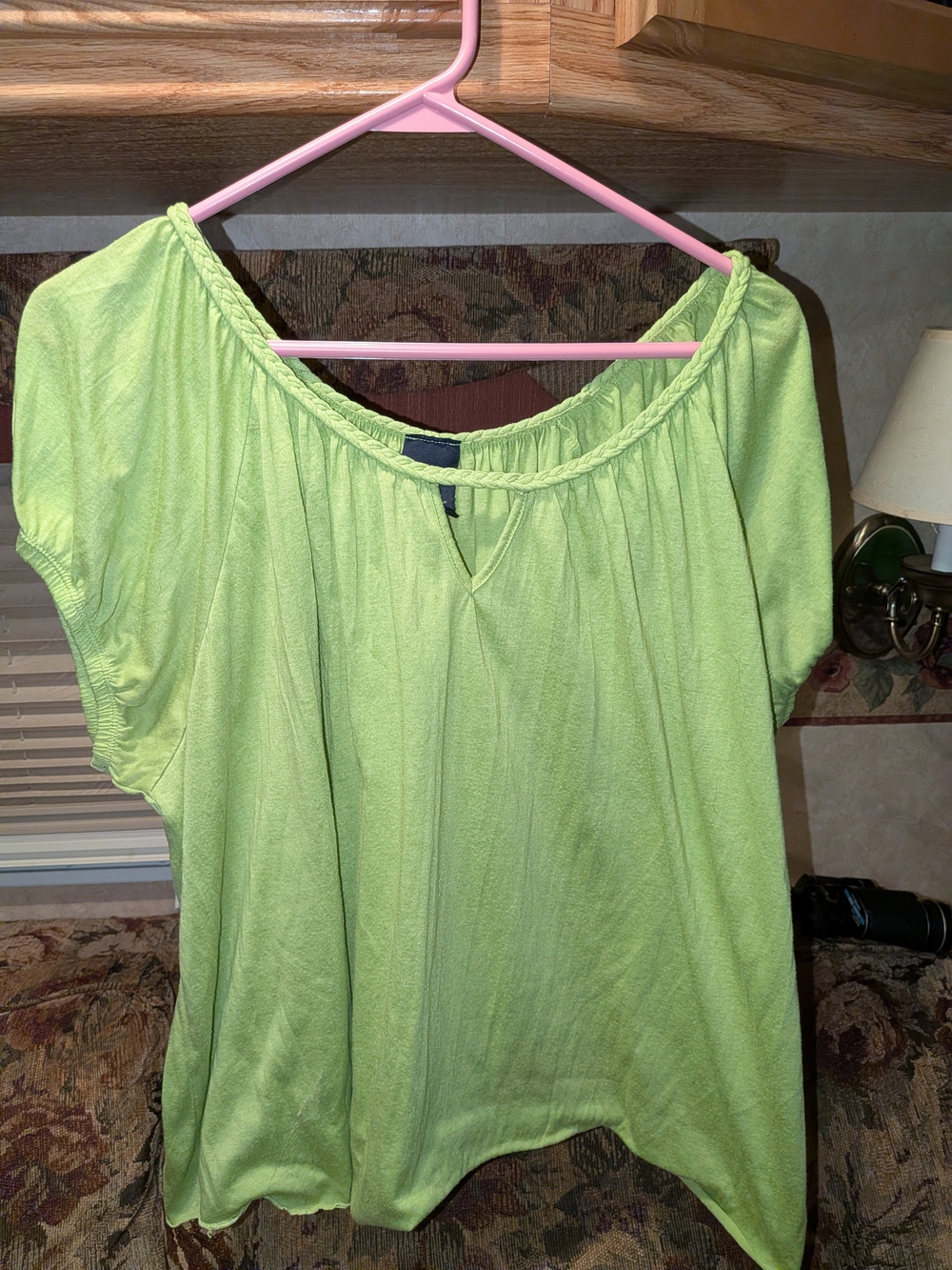 Light Green Women's Peasant Top - Soft Short Sleeve Size XL